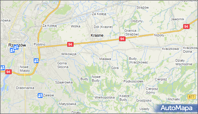 mapa Malawa gmina Krasne, Malawa gmina Krasne na mapie Targeo
