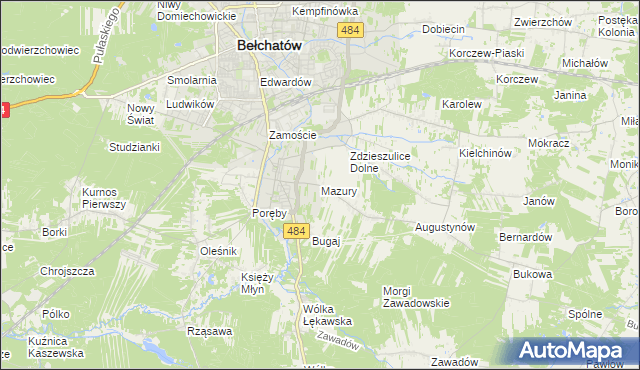 mapa Mazury gmina Bełchatów, Mazury gmina Bełchatów na mapie Targeo