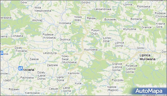 mapa Muchówka gmina Nowy Wiśnicz, Muchówka gmina Nowy Wiśnicz na mapie Targeo