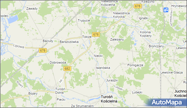 mapa Niecki gmina Turośń Kościelna, Niecki gmina Turośń Kościelna na mapie Targeo
