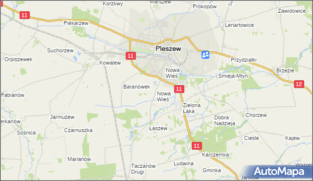 mapa Nowa Wieś gmina Pleszew, Nowa Wieś gmina Pleszew na mapie Targeo