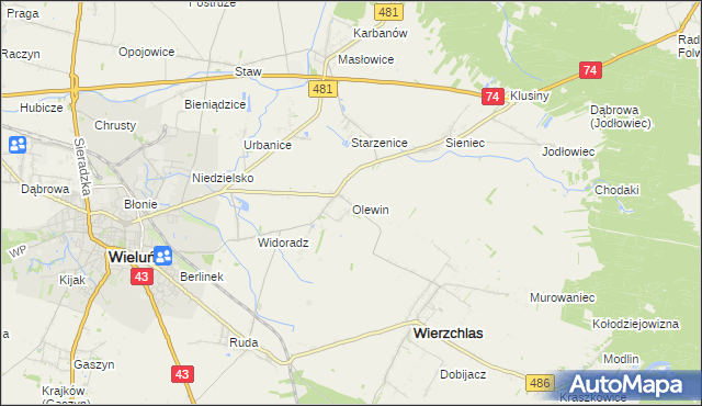 mapa Olewin gmina Wieluń, Olewin gmina Wieluń na mapie Targeo