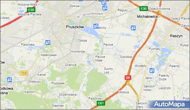 mapa Pęcice Małe, Pęcice Małe na mapie Targeo