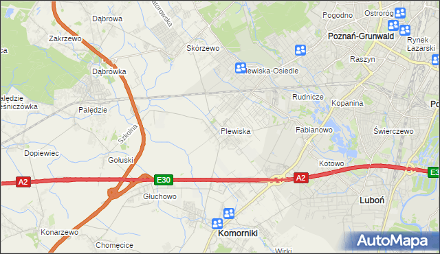 mapa Plewiska gmina Komorniki, Plewiska gmina Komorniki na mapie Targeo