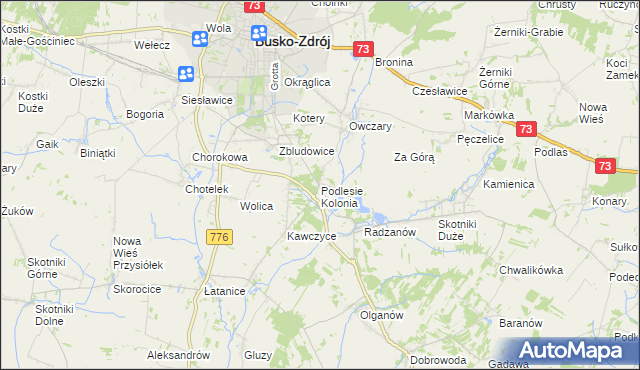 mapa Podlesie Kolonia gmina Busko-Zdrój, Podlesie Kolonia gmina Busko-Zdrój na mapie Targeo
