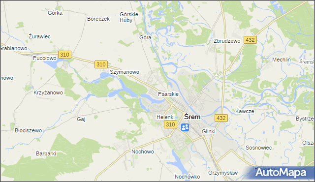 mapa Psarskie gmina Śrem, Psarskie gmina Śrem na mapie Targeo