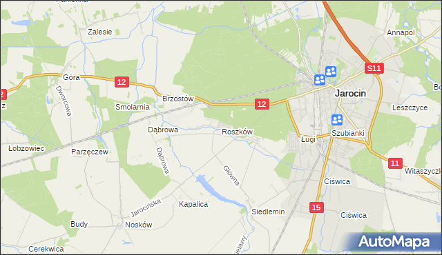 mapa Roszków gmina Jarocin, Roszków gmina Jarocin na mapie Targeo