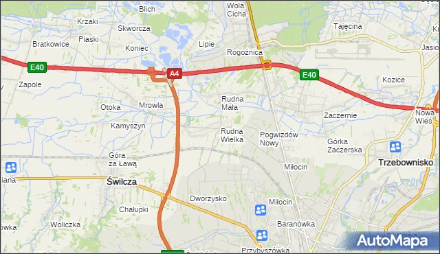 mapa Rudna Wielka gmina Świlcza, Rudna Wielka gmina Świlcza na mapie Targeo