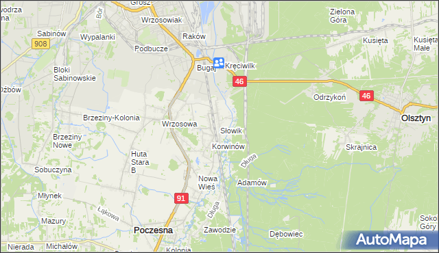 mapa Słowik gmina Poczesna, Słowik gmina Poczesna na mapie Targeo