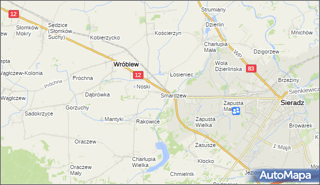 mapa Smardzew gmina Wróblew, Smardzew gmina Wróblew na mapie Targeo