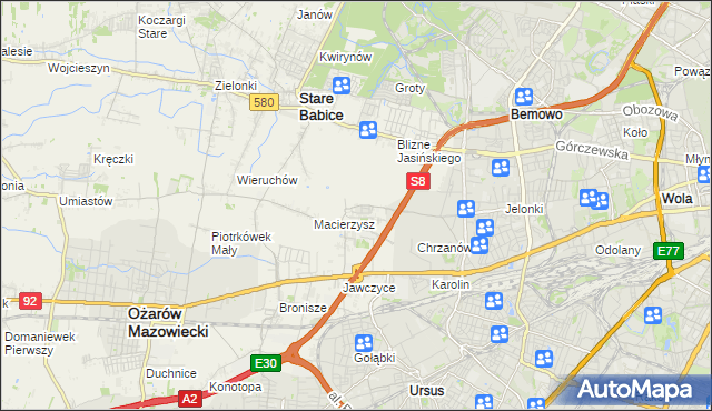 mapa Szeligi gmina Ożarów Mazowiecki, Szeligi gmina Ożarów Mazowiecki na mapie Targeo