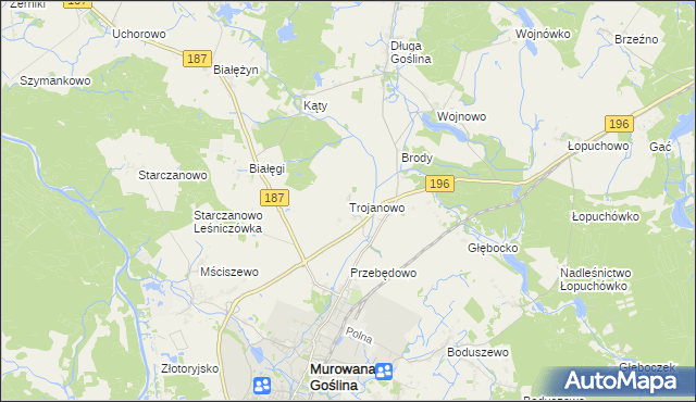 mapa Trojanowo gmina Murowana Goślina, Trojanowo gmina Murowana Goślina na mapie Targeo