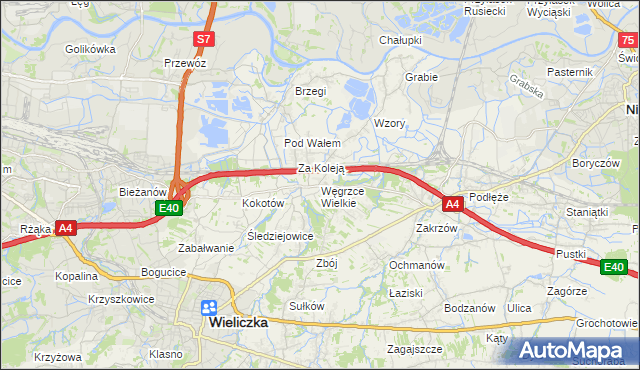 mapa Węgrzce Wielkie, Węgrzce Wielkie na mapie Targeo