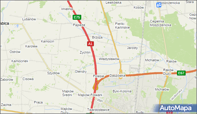 mapa Władysławów gmina Grabica, Władysławów gmina Grabica na mapie Targeo