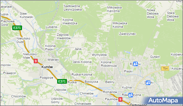 mapa Wymysłów gmina Kunów, Wymysłów gmina Kunów na mapie Targeo
