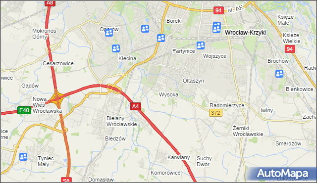 mapa Wysoka gmina Kobierzyce, Wysoka gmina Kobierzyce na mapie Targeo