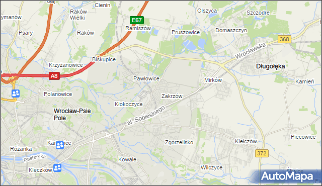 mapa Zakrzów gmina Wrocław, Zakrzów gmina Wrocław na mapie Targeo
