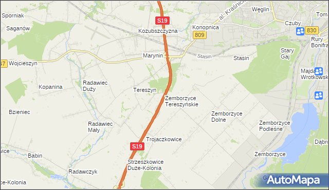 mapa Zemborzyce Tereszyńskie, Zemborzyce Tereszyńskie na mapie Targeo