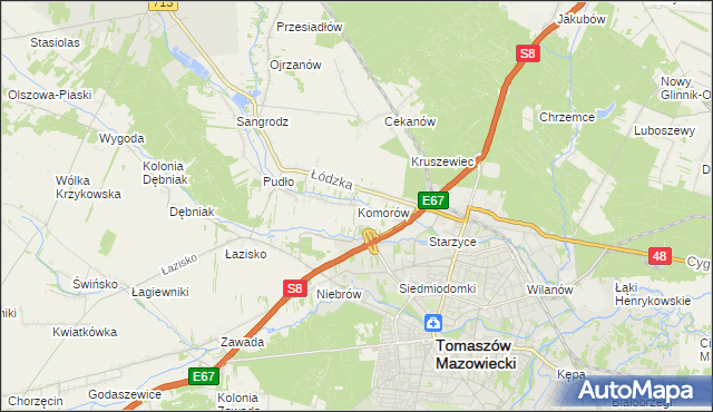 mapa Komorów gmina Tomaszów Mazowiecki, Komorów gmina Tomaszów Mazowiecki na mapie Targeo