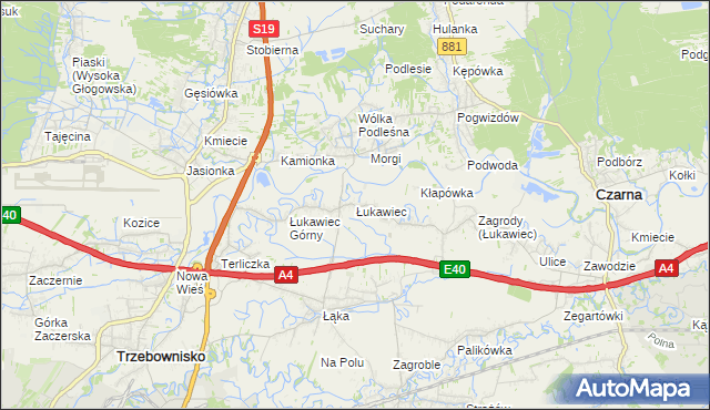 mapa Łukawiec gmina Trzebownisko, Łukawiec gmina Trzebownisko na mapie Targeo