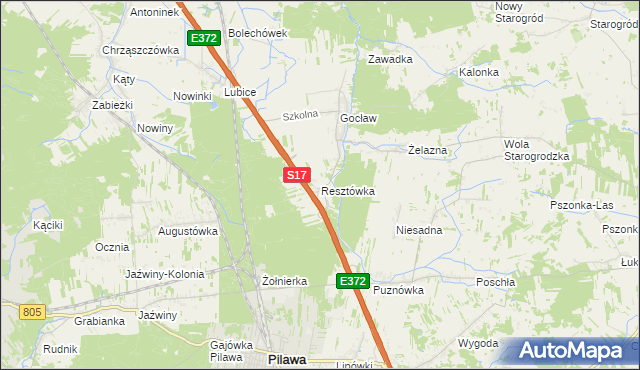 mapa Resztówka gmina Pilawa, Resztówka gmina Pilawa na mapie Targeo