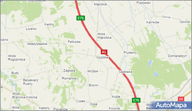 mapa Gozdów gmina Stryków, Gozdów gmina Stryków na mapie Targeo