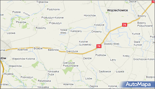 mapa Łukawka gmina Wojciechowice, Łukawka gmina Wojciechowice na mapie Targeo