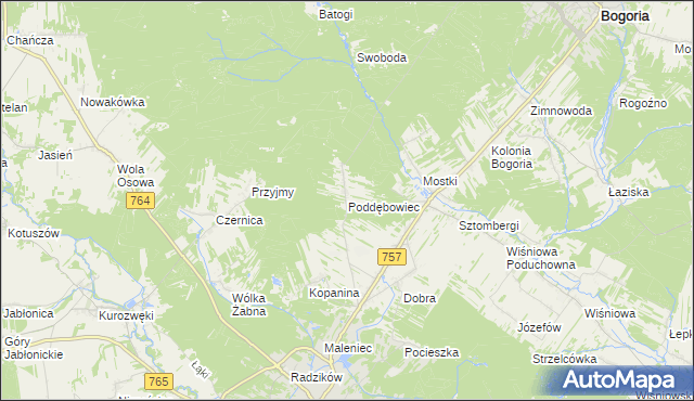 mapa Poddębowiec, Poddębowiec na mapie Targeo