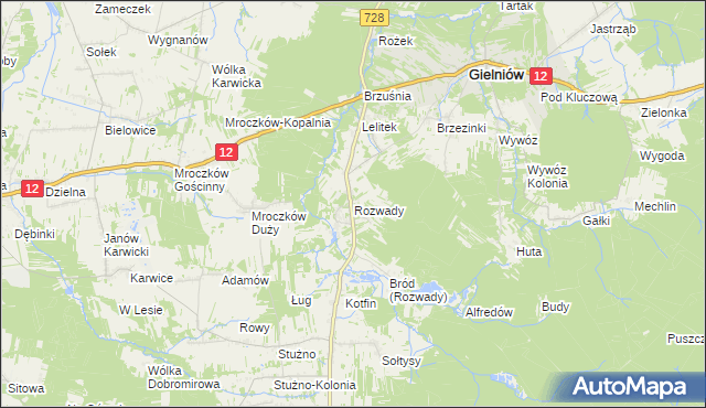 mapa Rozwady gmina Gielniów, Rozwady gmina Gielniów na mapie Targeo