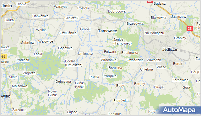 mapa Wrocanka gmina Tarnowiec, Wrocanka gmina Tarnowiec na mapie Targeo