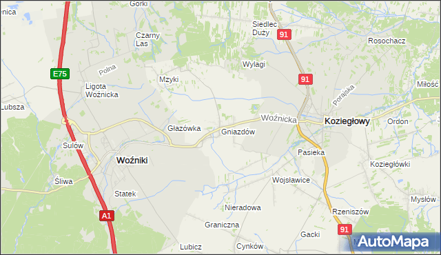 mapa Gniazdów gmina Koziegłowy, Gniazdów gmina Koziegłowy na mapie Targeo