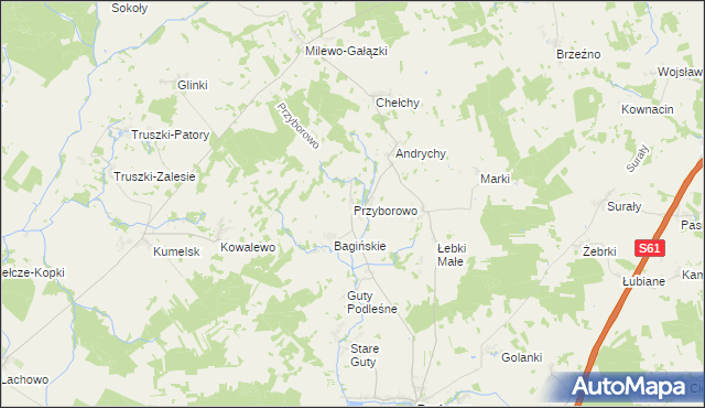 mapa Przyborowo gmina Grabowo, Przyborowo gmina Grabowo na mapie Targeo