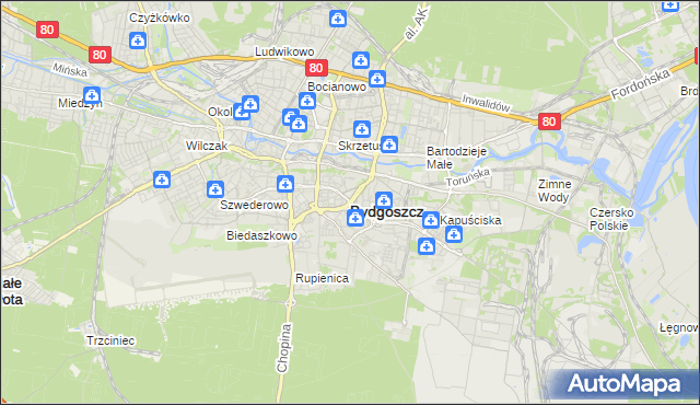 mapa Bydgoszczy, Bydgoszcz na mapie Targeo