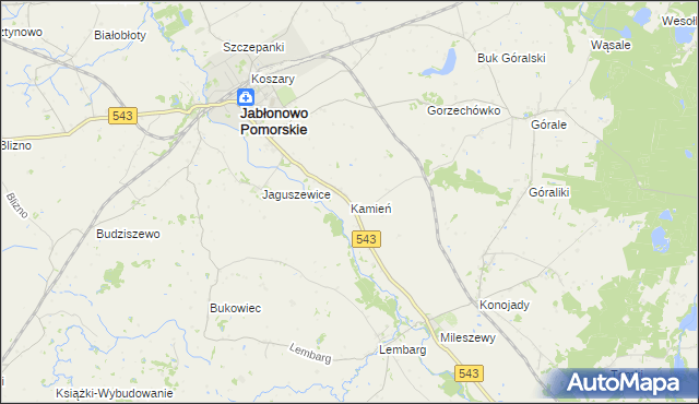 mapa Kamień gmina Jabłonowo Pomorskie, Kamień gmina Jabłonowo Pomorskie na mapie Targeo