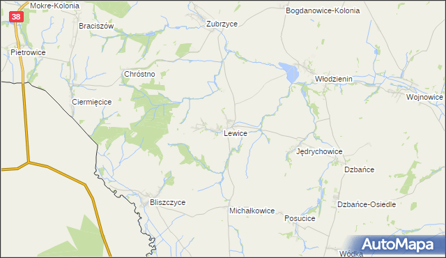 mapa Lewice gmina Branice, Lewice gmina Branice na mapie Targeo