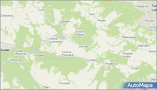 mapa Łosiniec gmina Susiec, Łosiniec gmina Susiec na mapie Targeo