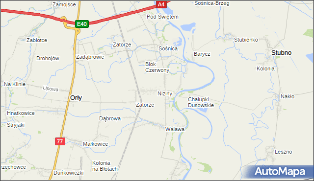 mapa Niziny gmina Orły, Niziny gmina Orły na mapie Targeo