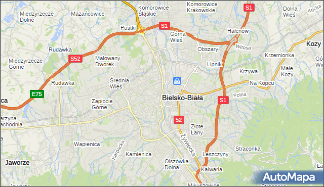 mapa Bielsko-Białej, Bielsko-Biała na mapie Targeo