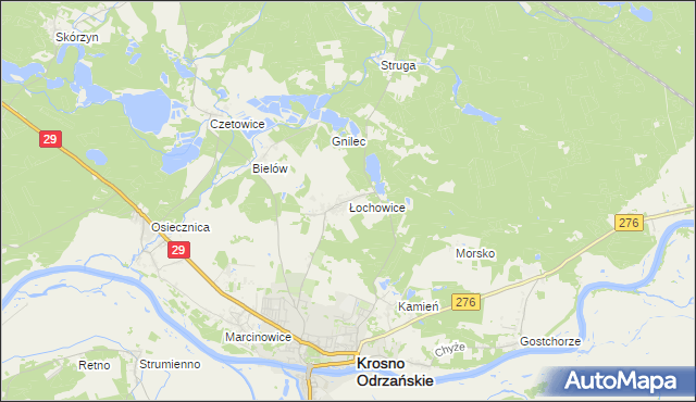 mapa Łochowice gmina Krosno Odrzańskie, Łochowice gmina Krosno Odrzańskie na mapie Targeo