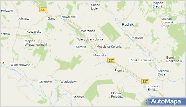 mapa Mościska gmina Rudnik, Mościska gmina Rudnik na mapie Targeo