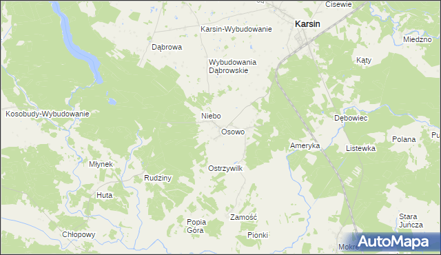 mapa Osowo gmina Karsin, Osowo gmina Karsin na mapie Targeo