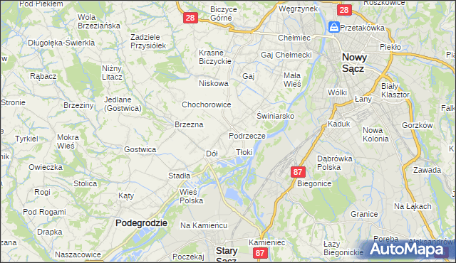 mapa Podrzecze gmina Podegrodzie, Podrzecze gmina Podegrodzie na mapie Targeo