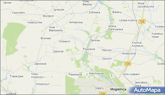 mapa Popowice gmina Mogielnica, Popowice gmina Mogielnica na mapie Targeo