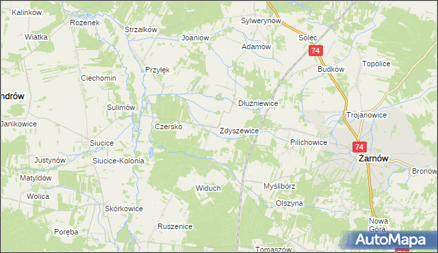 mapa Zdyszewice, Zdyszewice na mapie Targeo