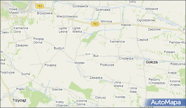 mapa Buk gmina Gołcza, Buk gmina Gołcza na mapie Targeo
