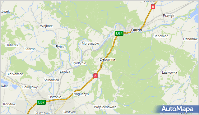 mapa Dębowina, Dębowina na mapie Targeo