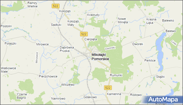 mapa Mikołajki Pomorskie, Mikołajki Pomorskie na mapie Targeo