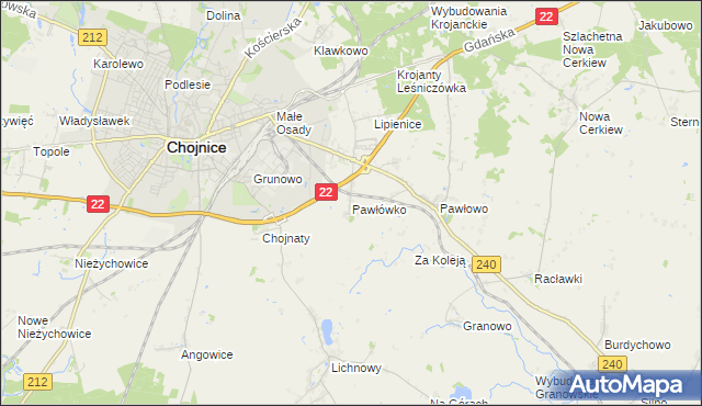 mapa Pawłówko gmina Chojnice, Pawłówko gmina Chojnice na mapie Targeo