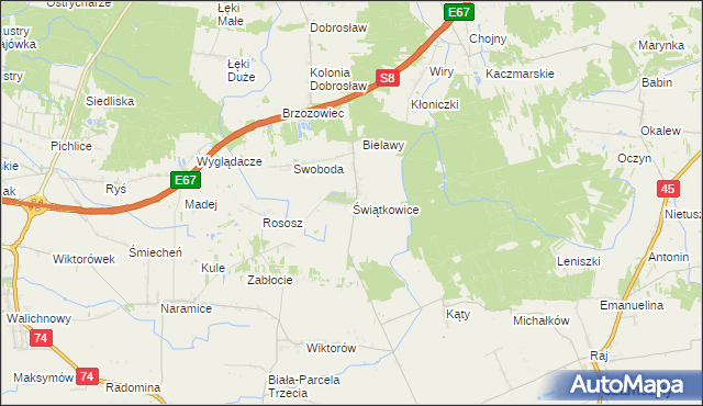 mapa Świątkowice gmina Lututów, Świątkowice gmina Lututów na mapie Targeo