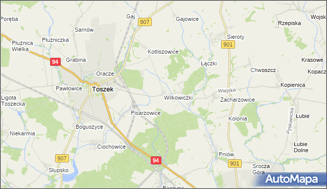 mapa Wilkowiczki gmina Toszek, Wilkowiczki gmina Toszek na mapie Targeo